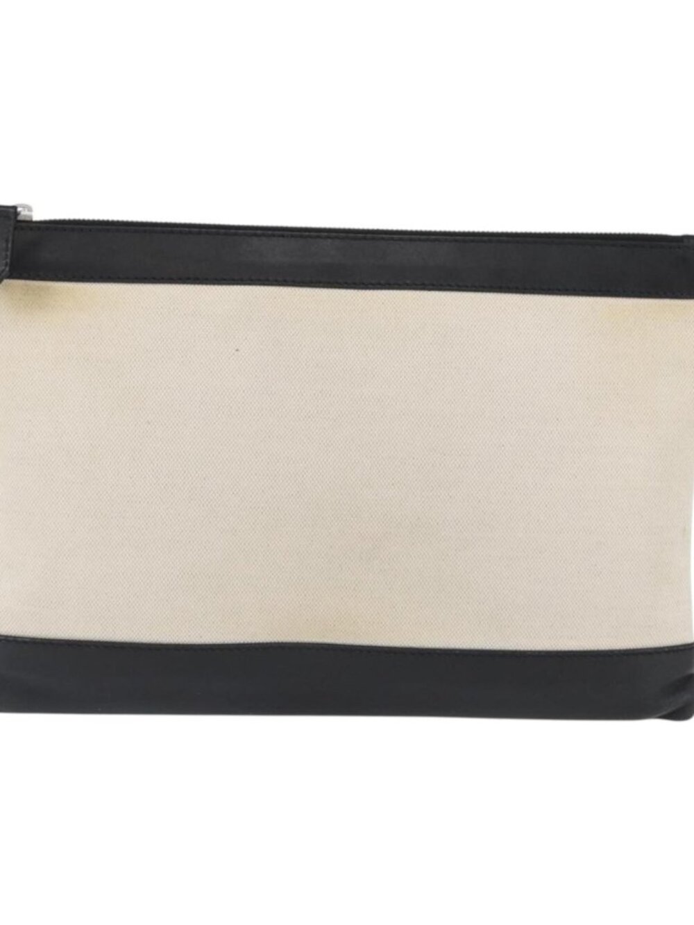 BALENCIAGA Navy clip M Clutch Bag Canvas Leather Beige Black 373834 - Picture 2 of 16